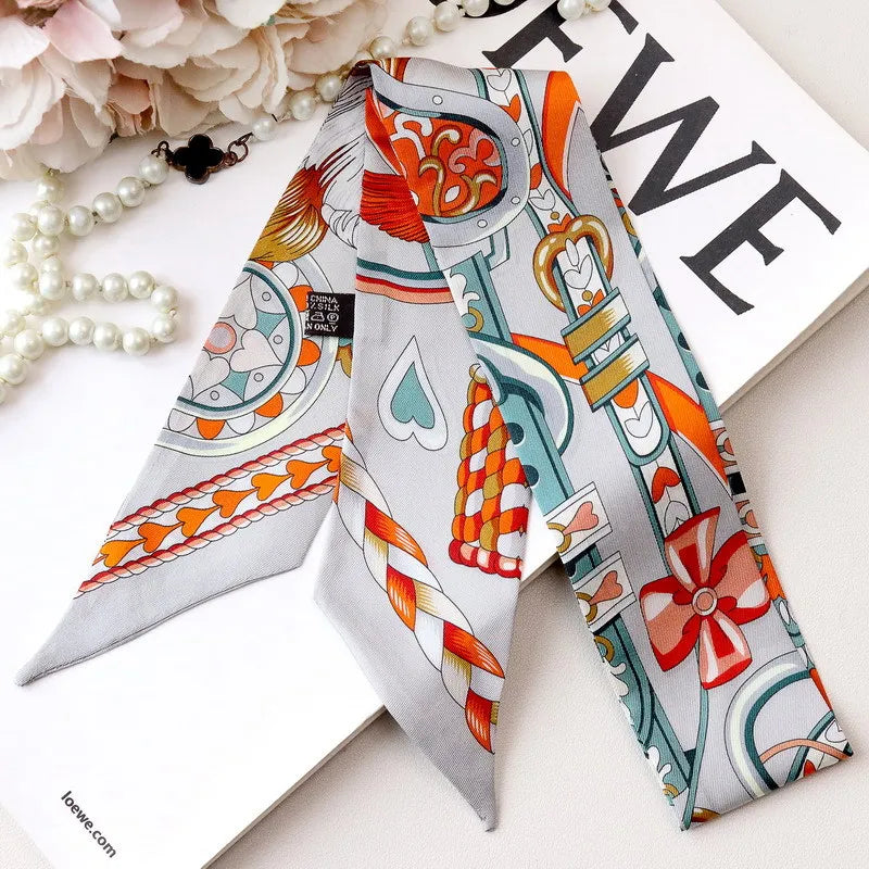 Ladies Silk Neck Scarf Small  Silk Ribbon Ring Scarfs
