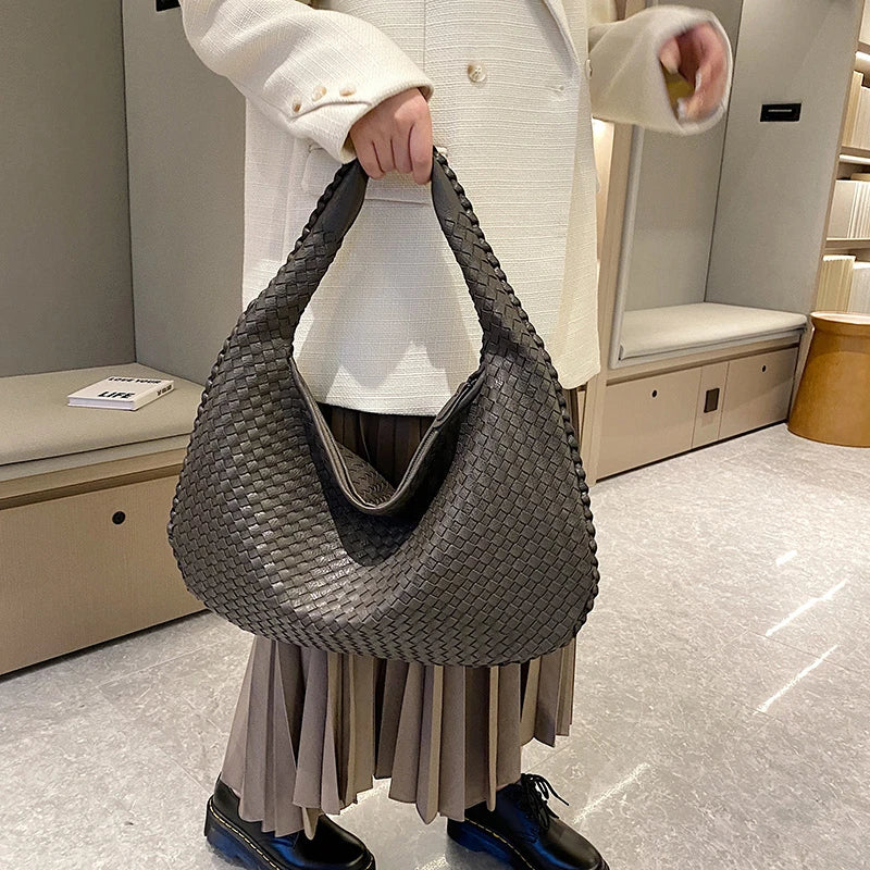 Woven Tote Bag for Women Large Woven Handbag Soft Leather Shoulder Bags