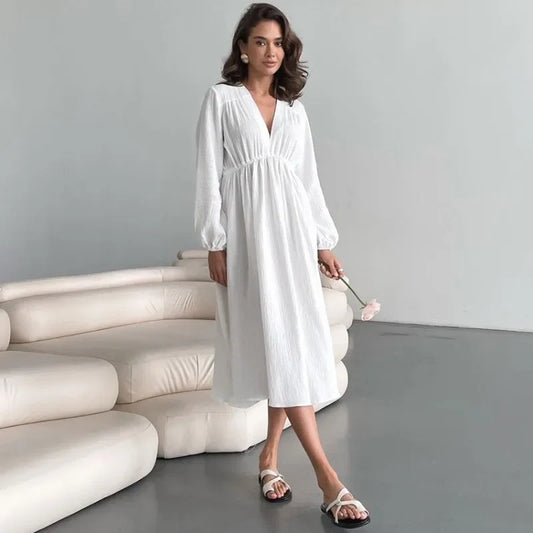 Muslin Long Sleeve V-neck Casual  Robes