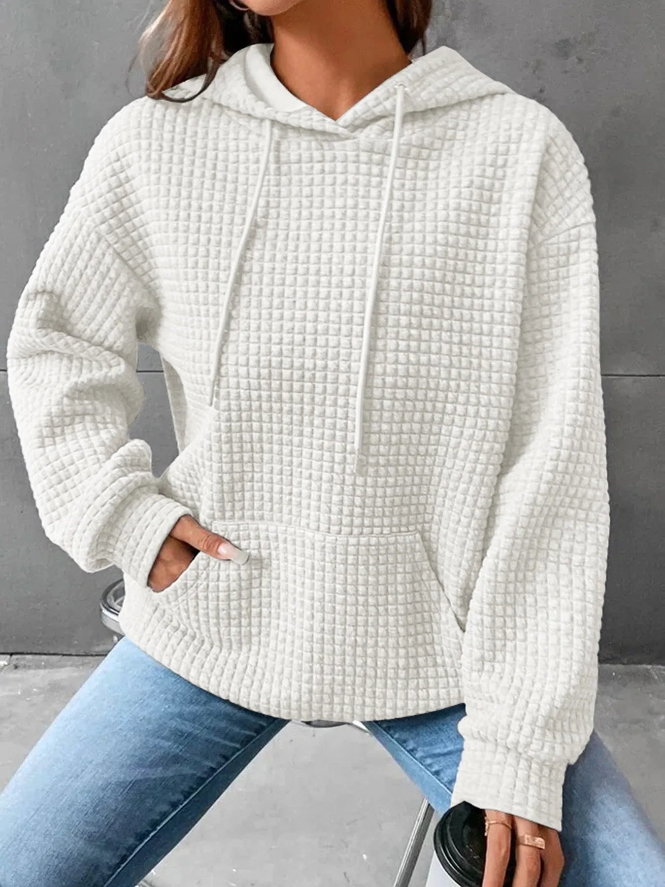 Women's hooded sweatshirt spring and autumn style waffle