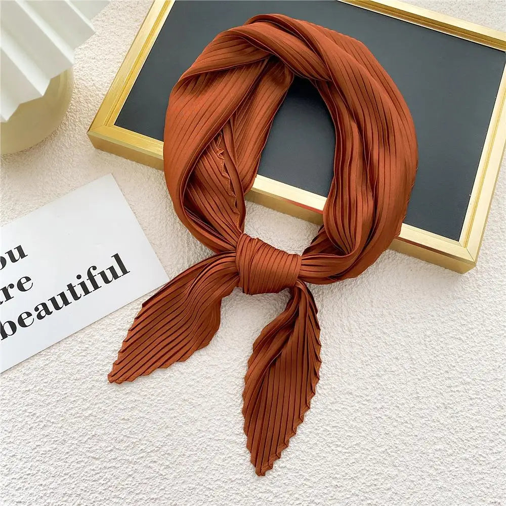 Women Pleated Satin Scarf For Ladies Neckerchief