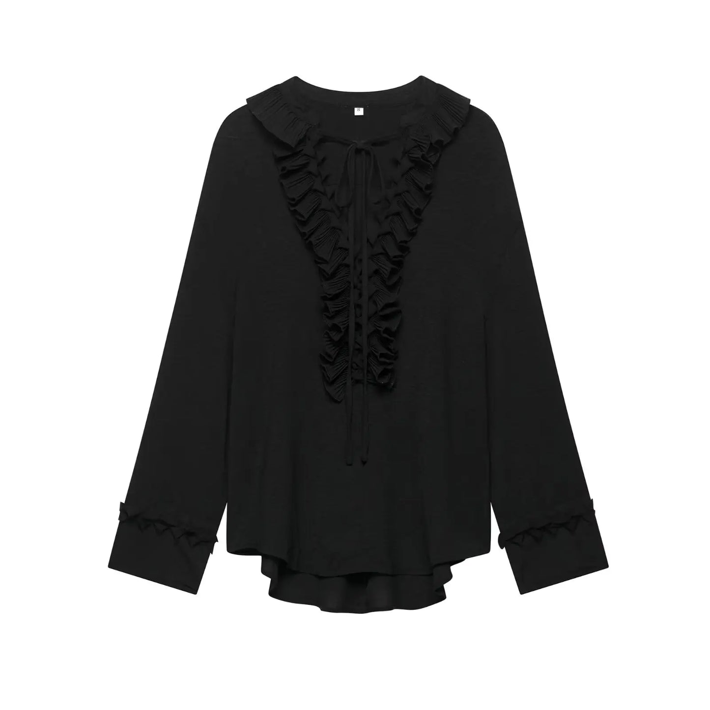 HH Women's Fashion Blouses Light Yellow V-Neck Long Sleeves Tierred Decoration