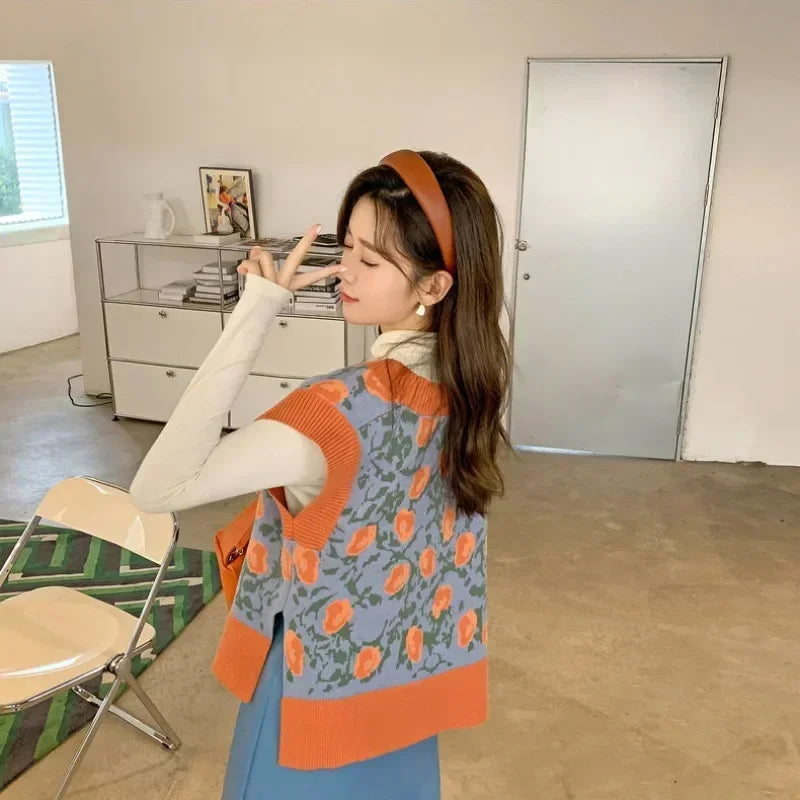 Women's Knitted Vest Kawaii  Solid Printed Waistcoat