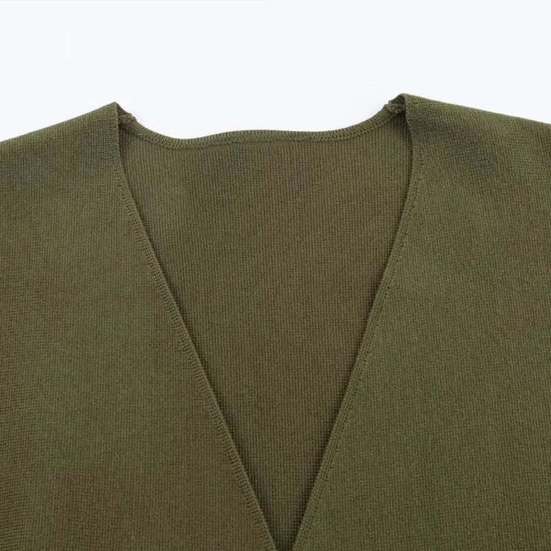 V Neck Tie Waist And Flared Hem Knitwear Top