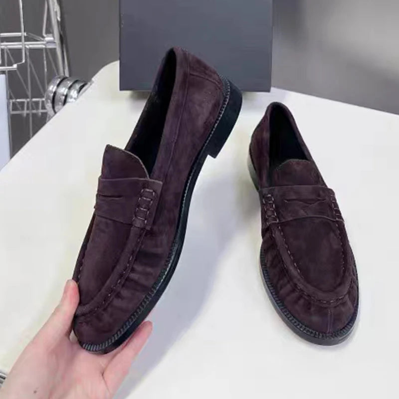 New Women Loafers Round Toe Top Quality Genuine Leather Low Heel Shallow Comfort  Shoes
