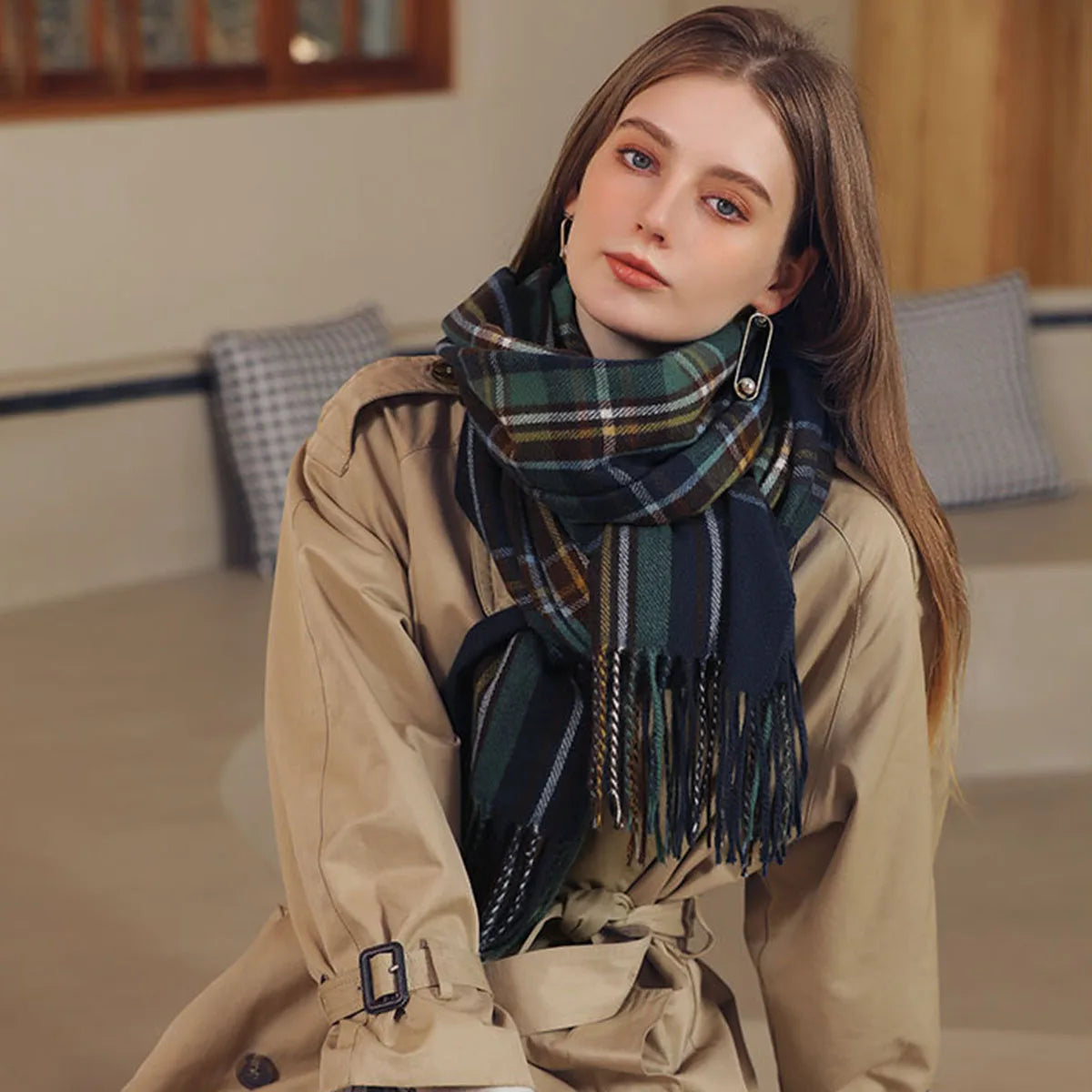 Tartan Warm Scarf Plaid, Soft Long Wrap Shawl