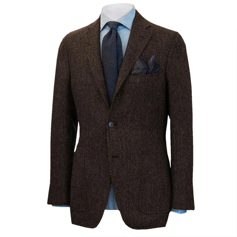 Men's Suit Herringbone Blazer Prom Tuxedos Wool Jacket （Only Coat）