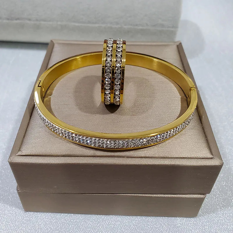 Stainless Steel Full Crystal Micro Set Zircon O-shaped Buckle Bracelet Ring