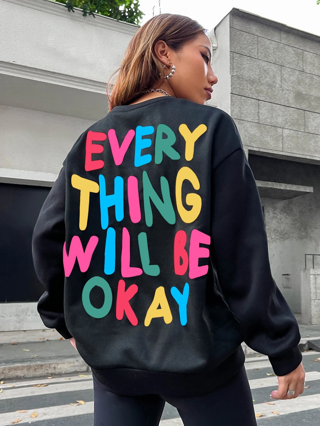 Woman's Sweatshirt  Letter Printed Pullover Loose Warm Crewneck Hoodies