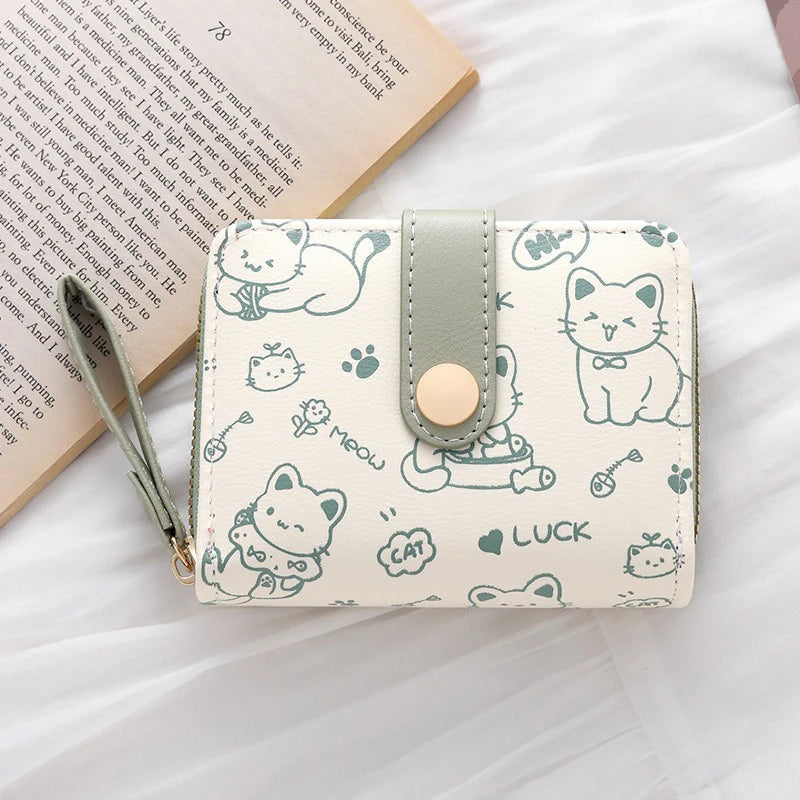 Cute Cat Wallets for Women Card Holder Small Purses with Zip Coin
