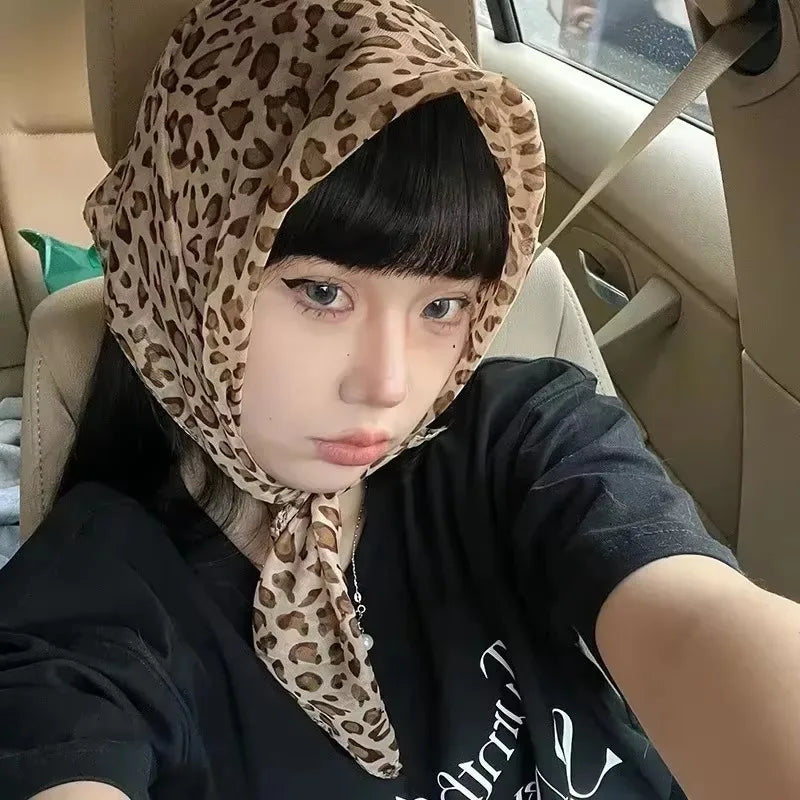Vintage Leopard Print Square Scarf Women