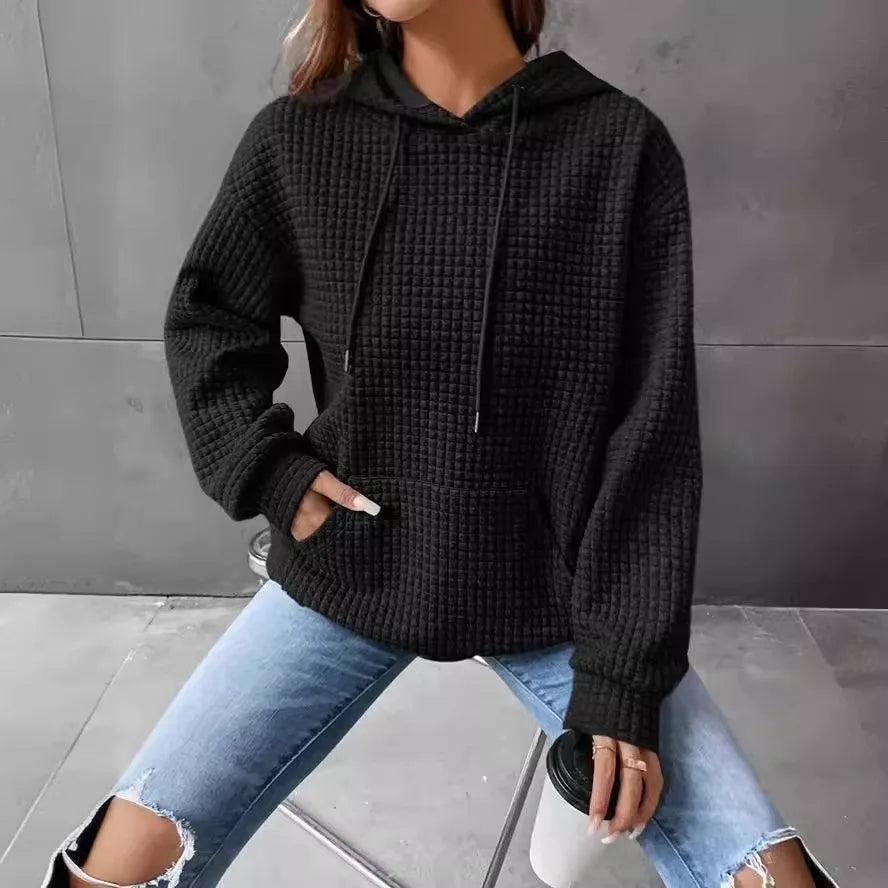 Women's hooded sweatshirt spring and autumn style waffle