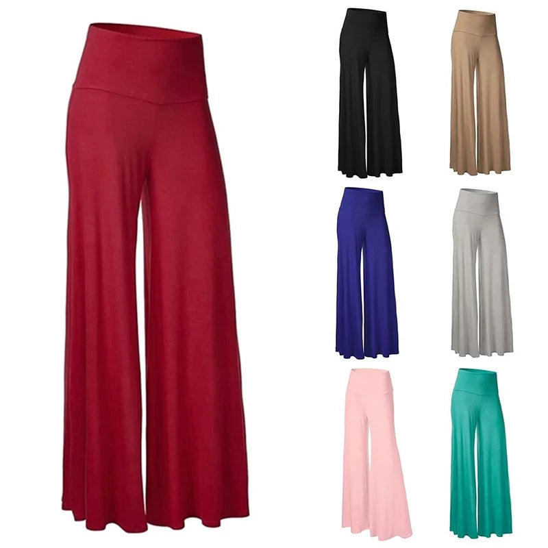 Women's Soft Wide Leg Pants Thin Stretch High Waist Palazzo Pants