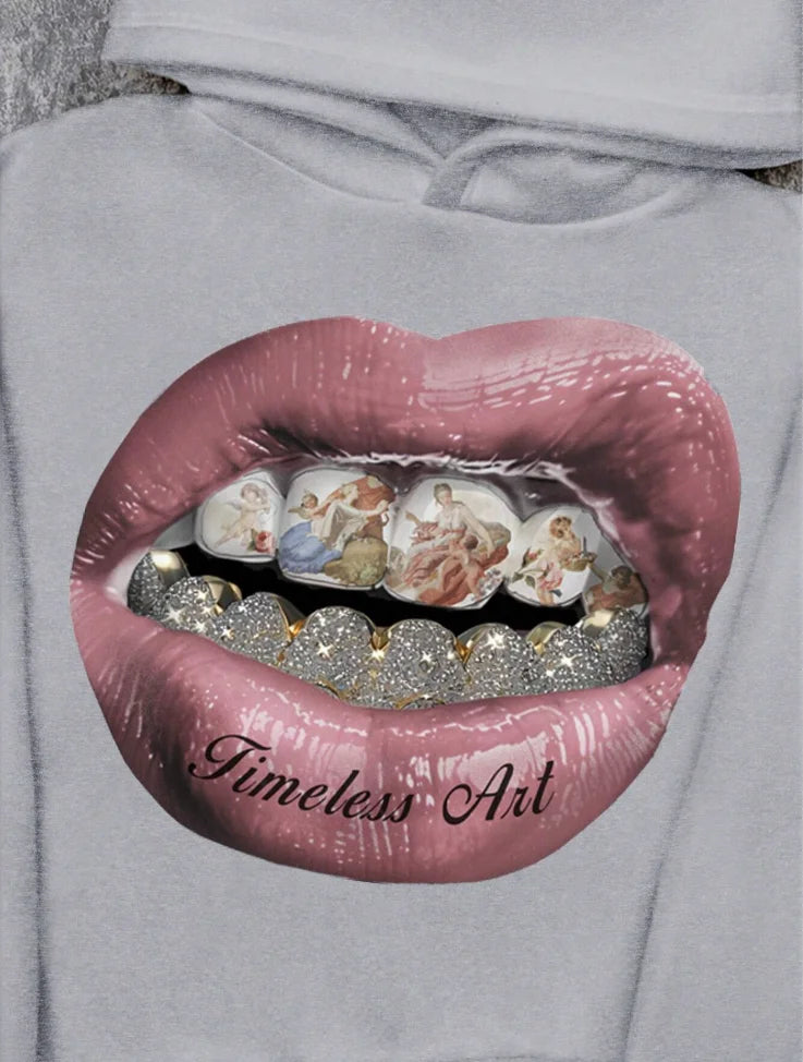 Men Casual pink Lip printed Hoodie