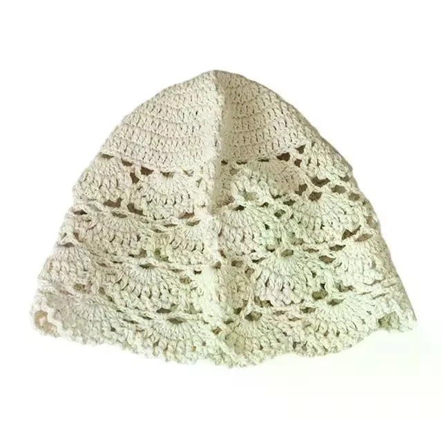 Ladies Hollow Out Lace Jacquard Hat Soft Manual Crochet Knitted Hat