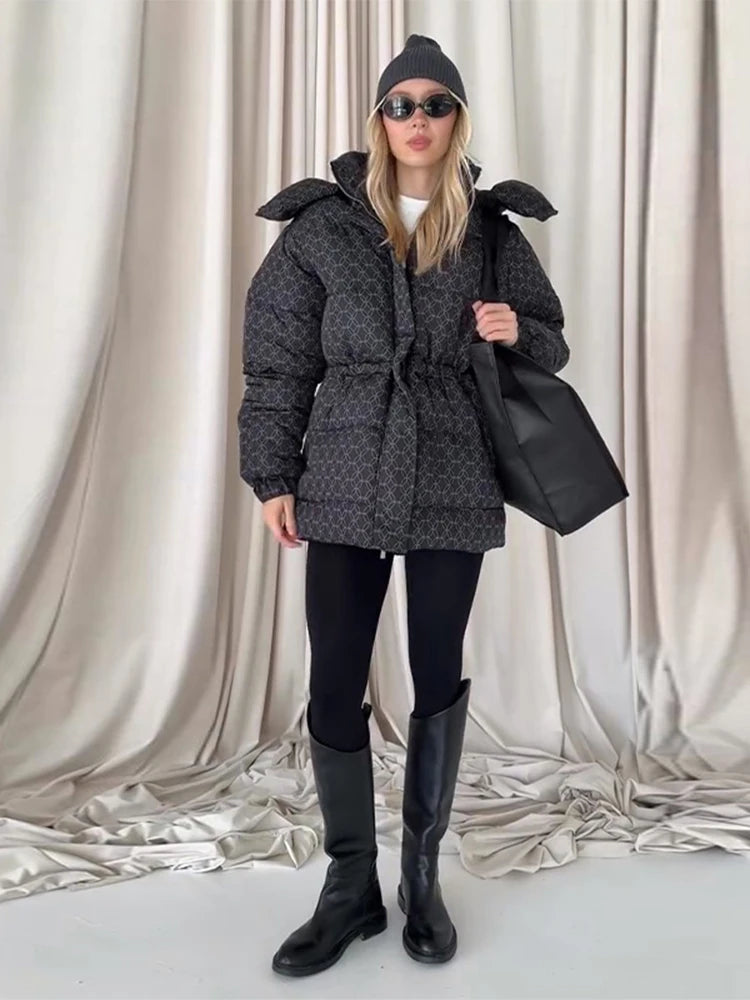 Print Padded Winter Jacket Women Casual Puffer Coat