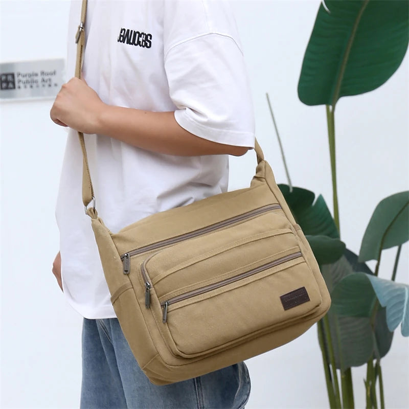 Men's Canvas Shoulder Bag Casual Travel Crossbody Bags