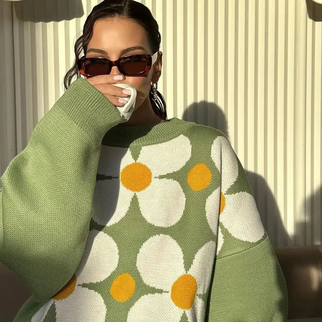 Women's Clothes Flower Jacquard Soft and Versatile Knit Sweater