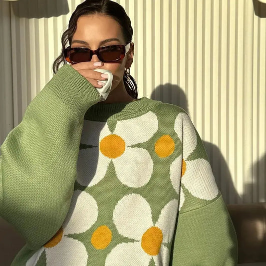 Women's Clothes Flower Jacquard Soft and Versatile Knit Sweater
