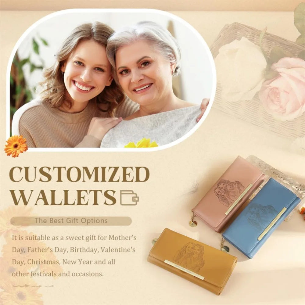 Women Wallet Personalized Leather Purse with Zipper