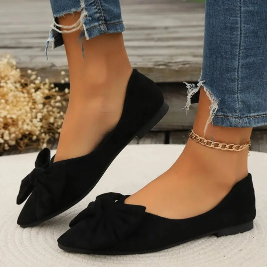 Flat Bottomed Loafers for Women Butterfly Bow Shallow Mouth Pointed Breathable  Women's Shoes