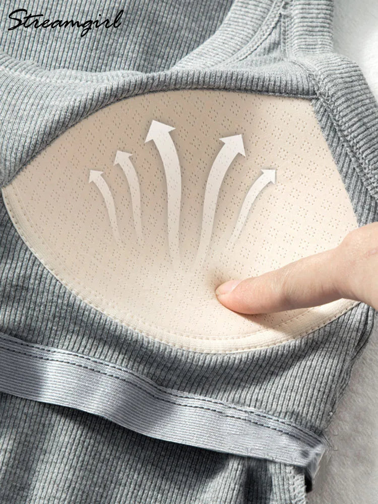 Women Thread Tank Tops With Built In Bra Padding