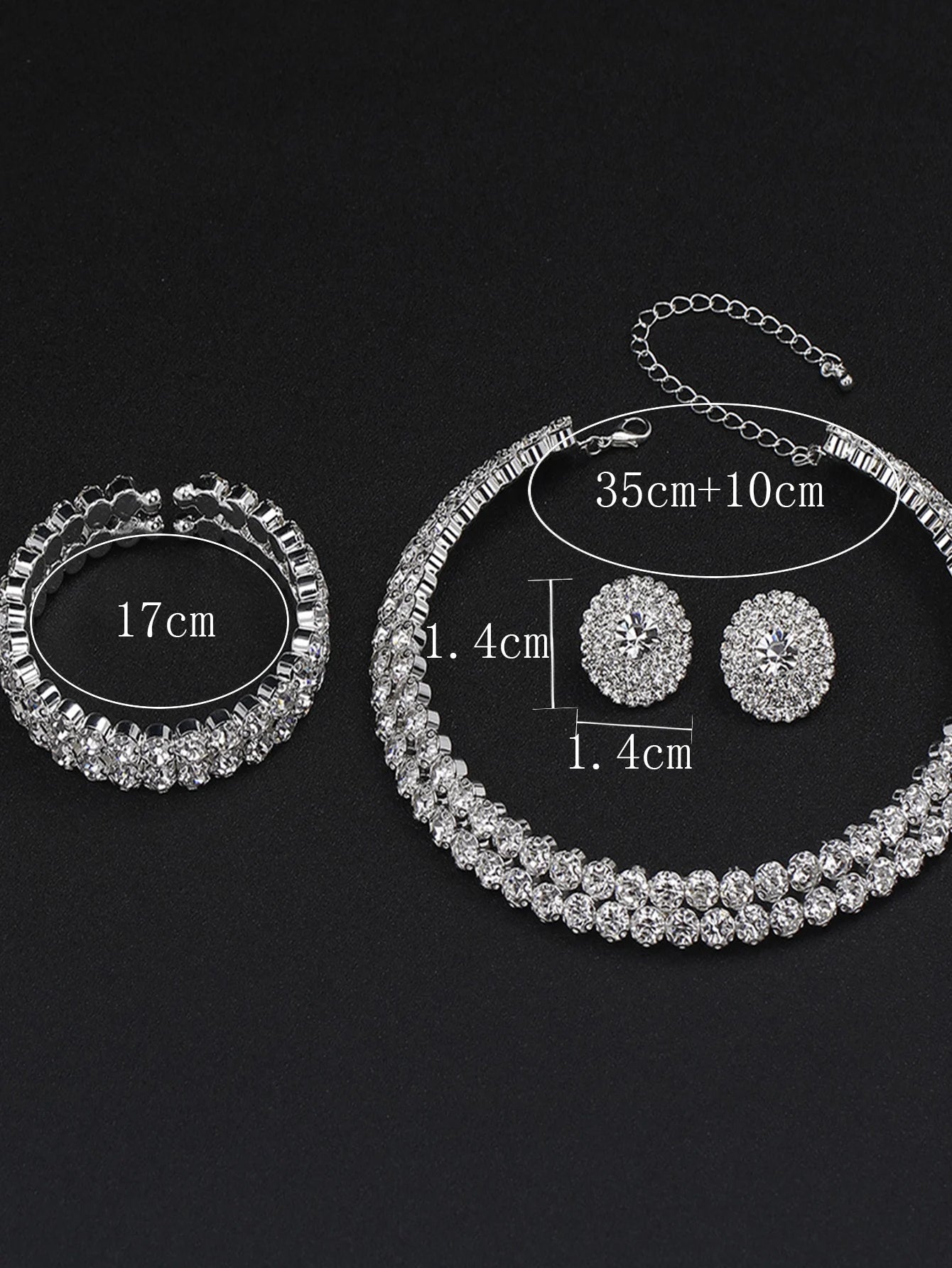 Women's Jewelry Set Rhinestone Earrings Necklace Bracelet