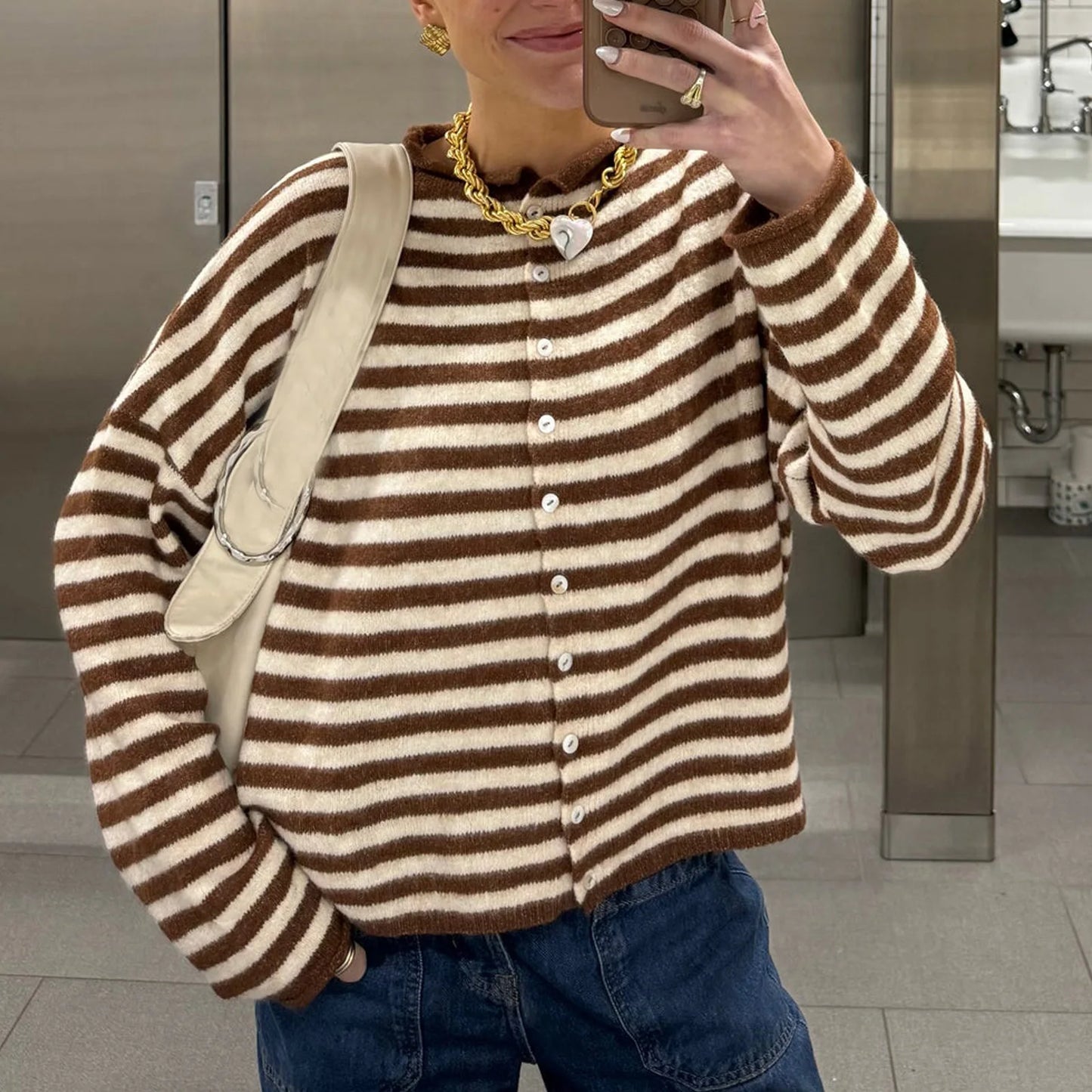 Womens Long Sleeve Striped Sweatshirt Watermelon Red Oversized Pullover
