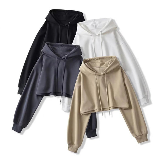 Sexy Short Hooded Sweatshirts Women Long Sleeve Crop Tops