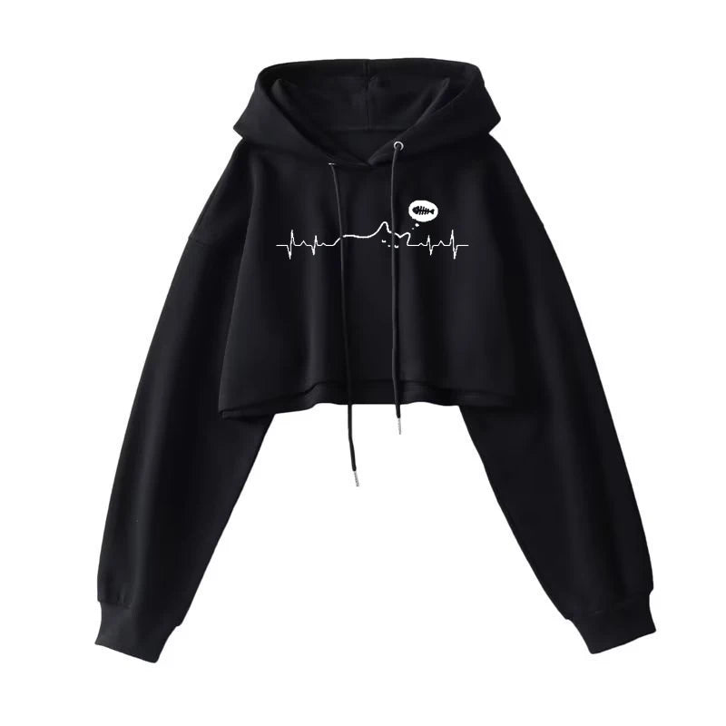 Sexy Short Hooded Sweatshirts Women Long Sleeve Crop Tops