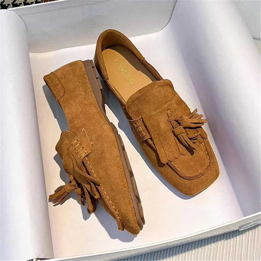 Fringed Women Ballet Flats Square Toe Walking Driving Shoes