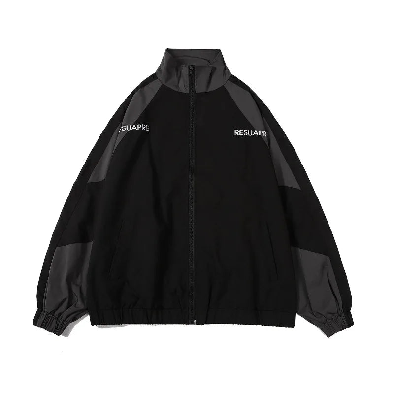 Hip Hop Varsity Jacket High Street Patchwork Color Black Windbreaker Coats