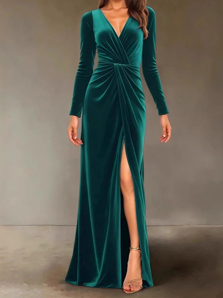 New V-neck Slim Twist High Waist Evening Dress
