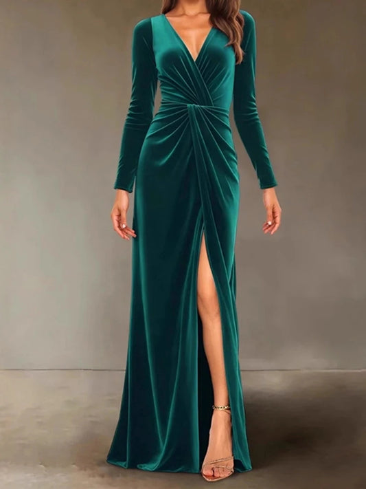 New V-neck Slim Twist High Waist Evening Dress