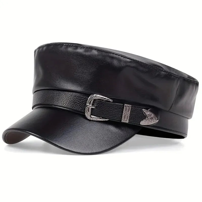 Fashion Women Large Belt Buckle Leather Hat