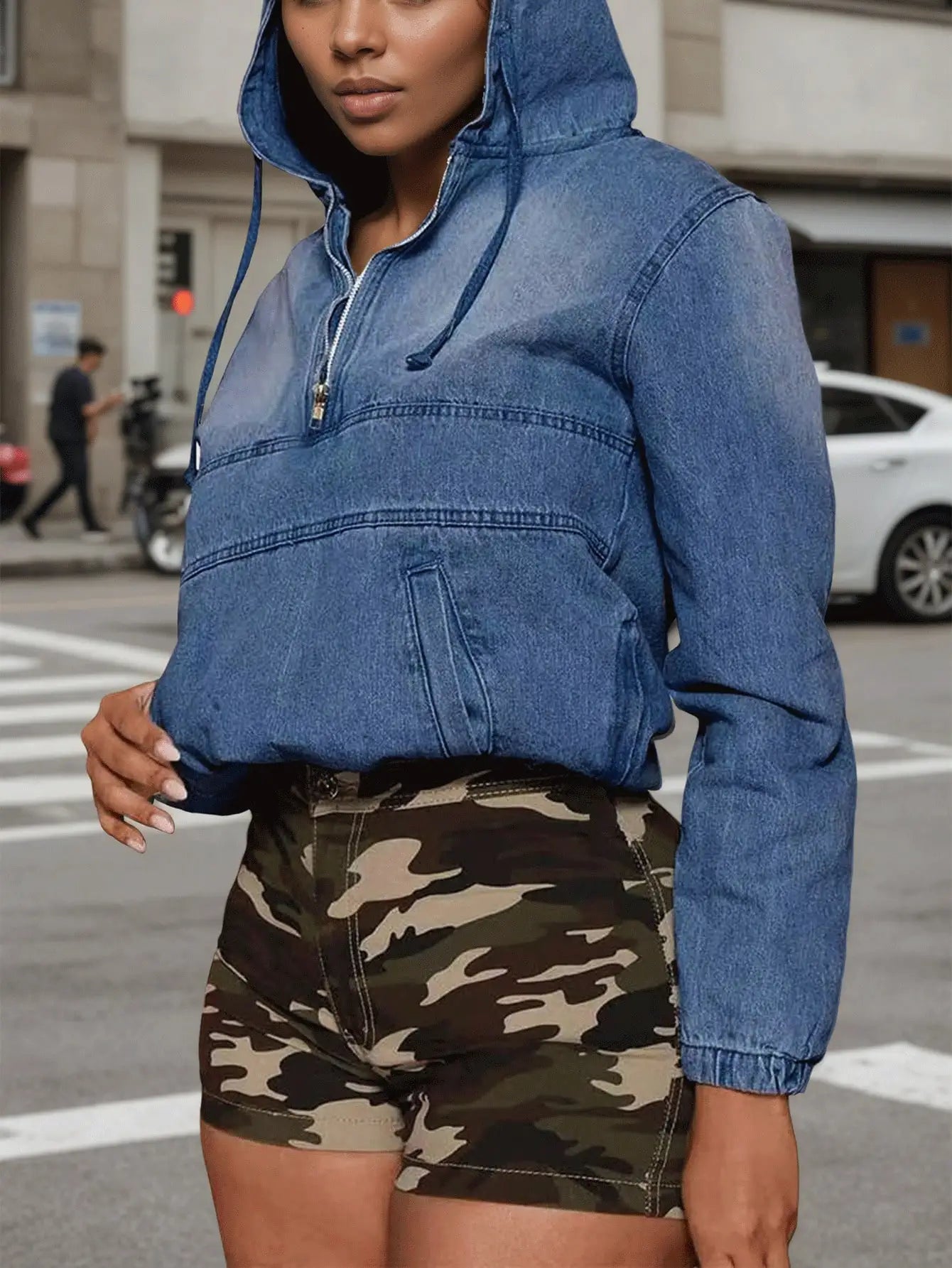Women's Hooded Denim Sweatshirt - Casual, Stylish & Versatile Hoodie for Women
