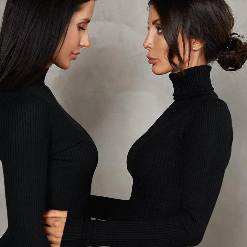 Sexy Turtleneck Knitted Bodycon Dress Women
