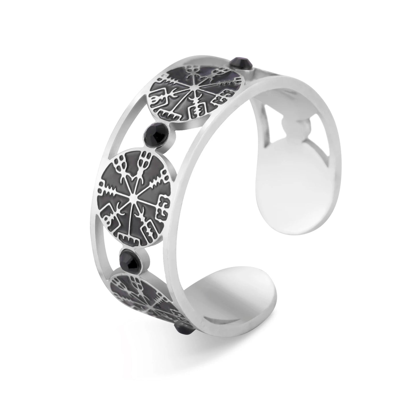 Sipuris Viking Compass Open Rings Stainless Steel Women's Jewelry