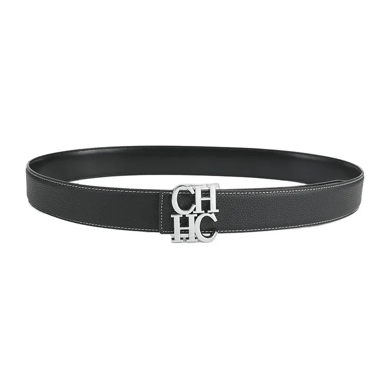 Men's 3.8cm Wide Belts - Stylish Plain & Lychee Grain Leather