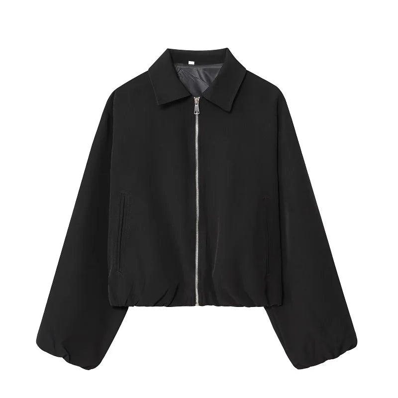 Puffed Bomber Jackets for Women Zip Varsity Cropped Jacket