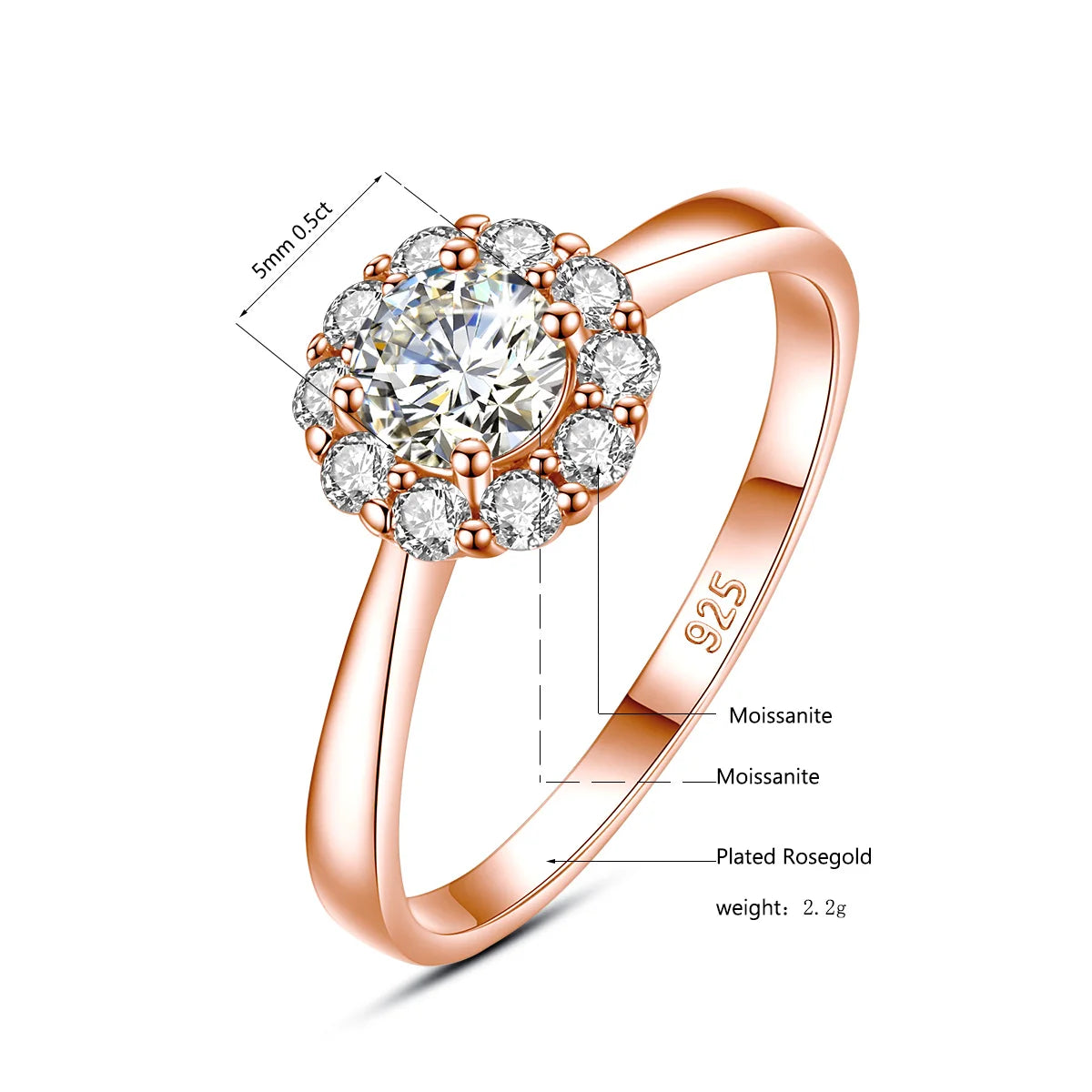 Flower Ring With Moissanite Diamond Pure Silver Women's Jewelry