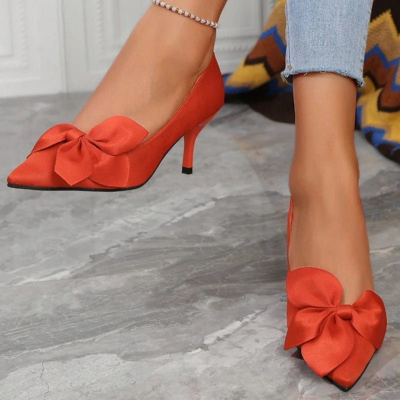 High Heels Shoes Pointy Shallow Mouth Bow High Heels Shoes for Women