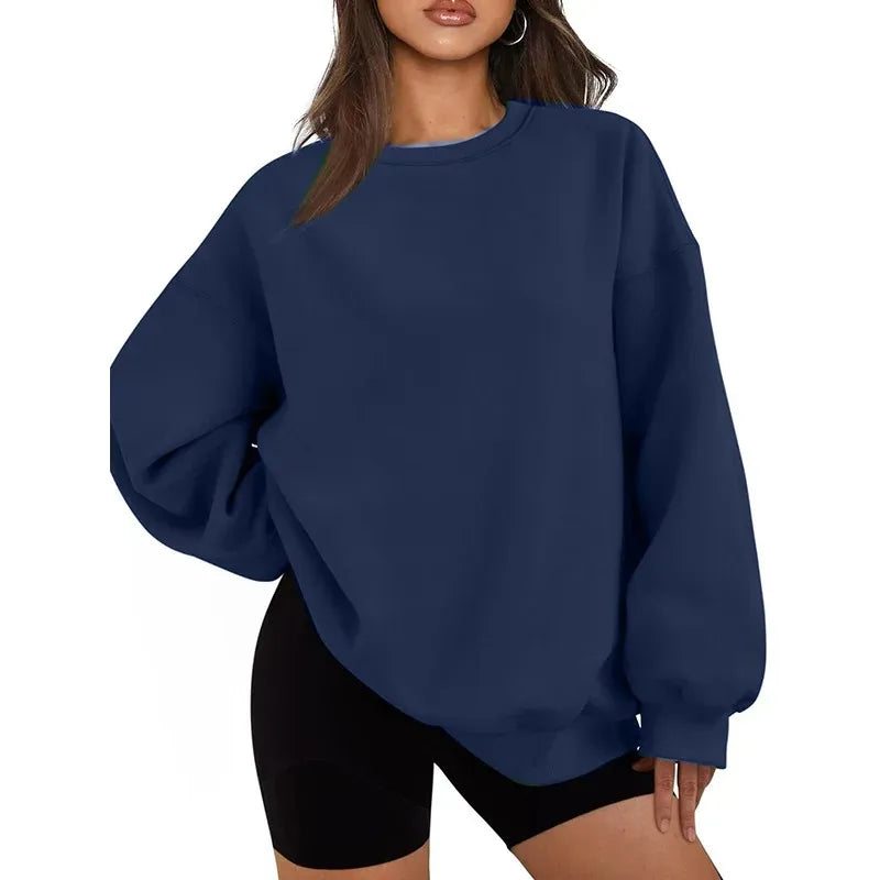 Women's Solid Color Sweatshirt Casual Long Sleeve Crew Neck Pullover