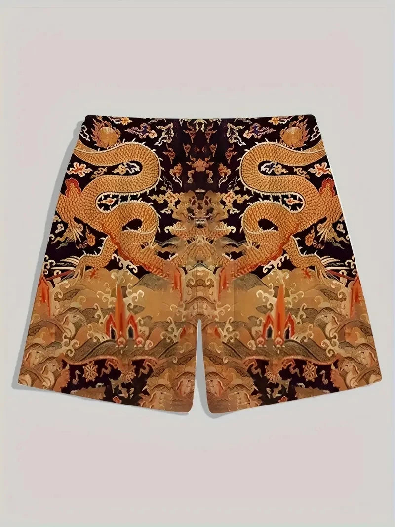 Men's Beach Pants Red Dragon 3D Printed