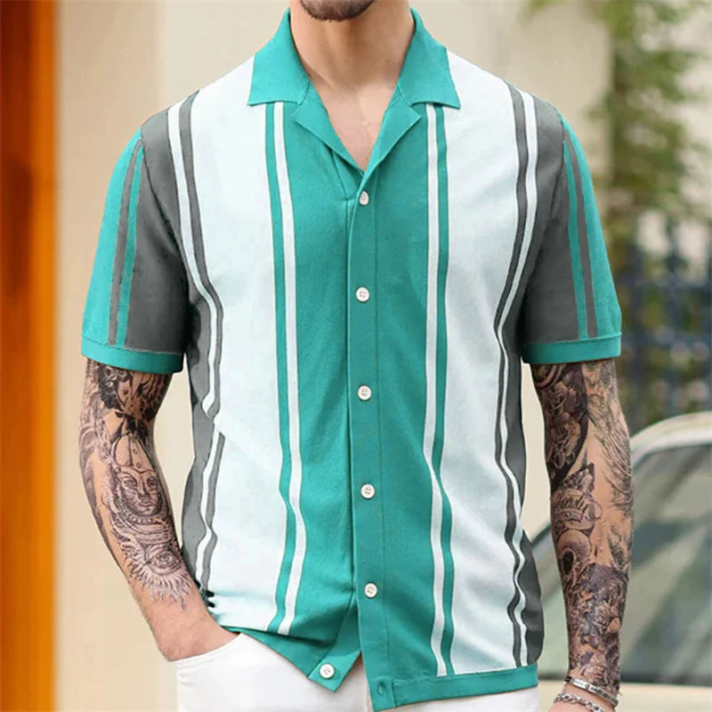 Jacquard Polo Shirts Man Knitwear Business Casual Summer  Viscose Elastic Silky Camisas