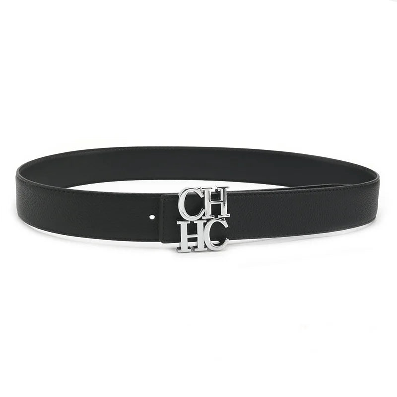 Men's 3.8cm Wide Belts - Stylish Plain & Lychee Grain Leather