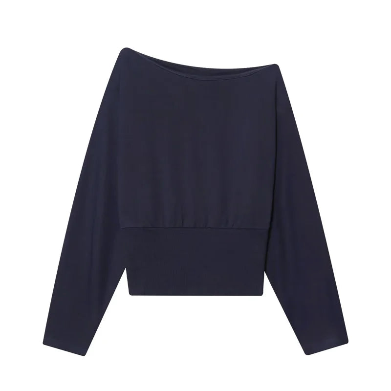 Women's Sweatshirt  Fashion Asymmetrical Off-Shoulder Solid Sweatshirt