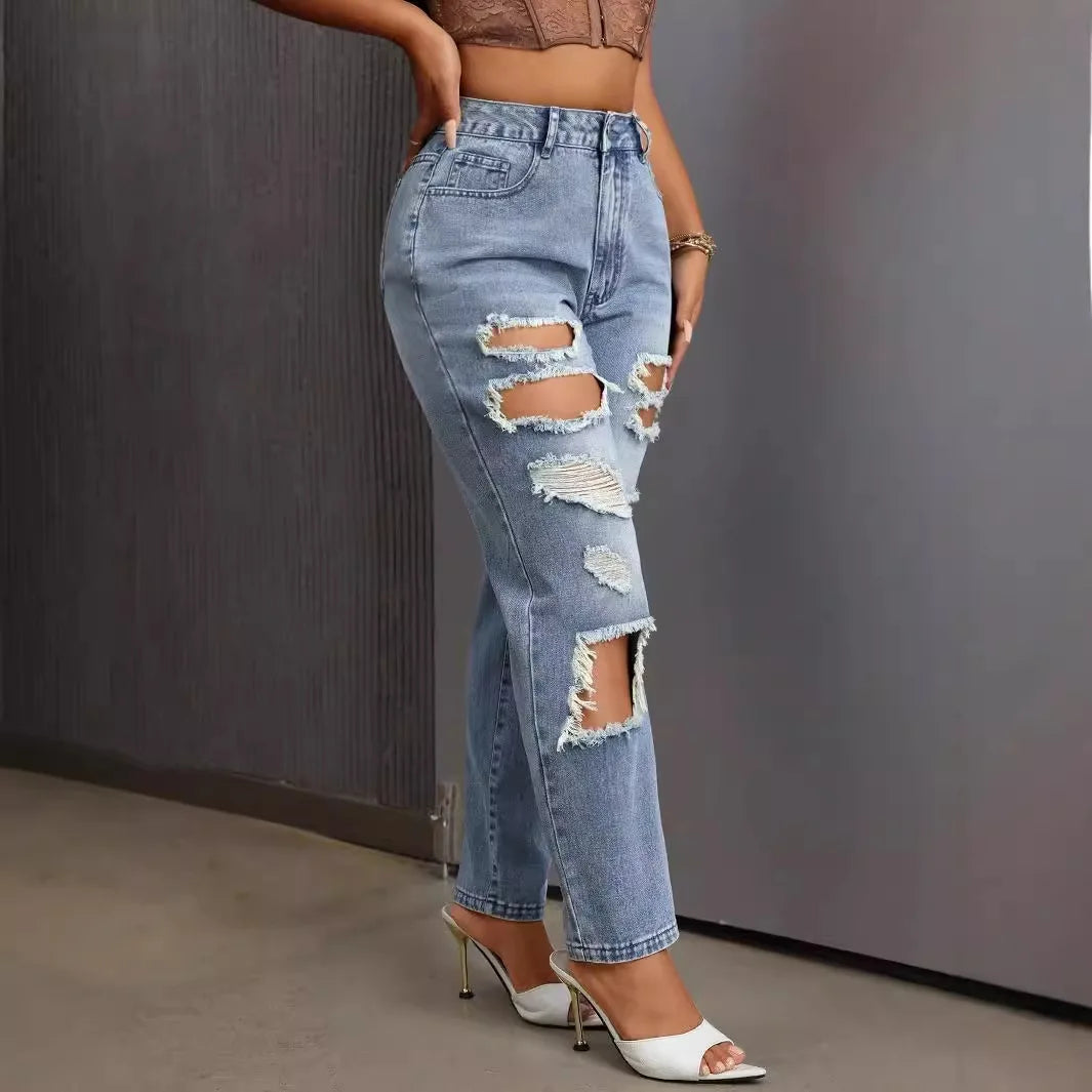 Versatile Casual Washed Ripped Jeans