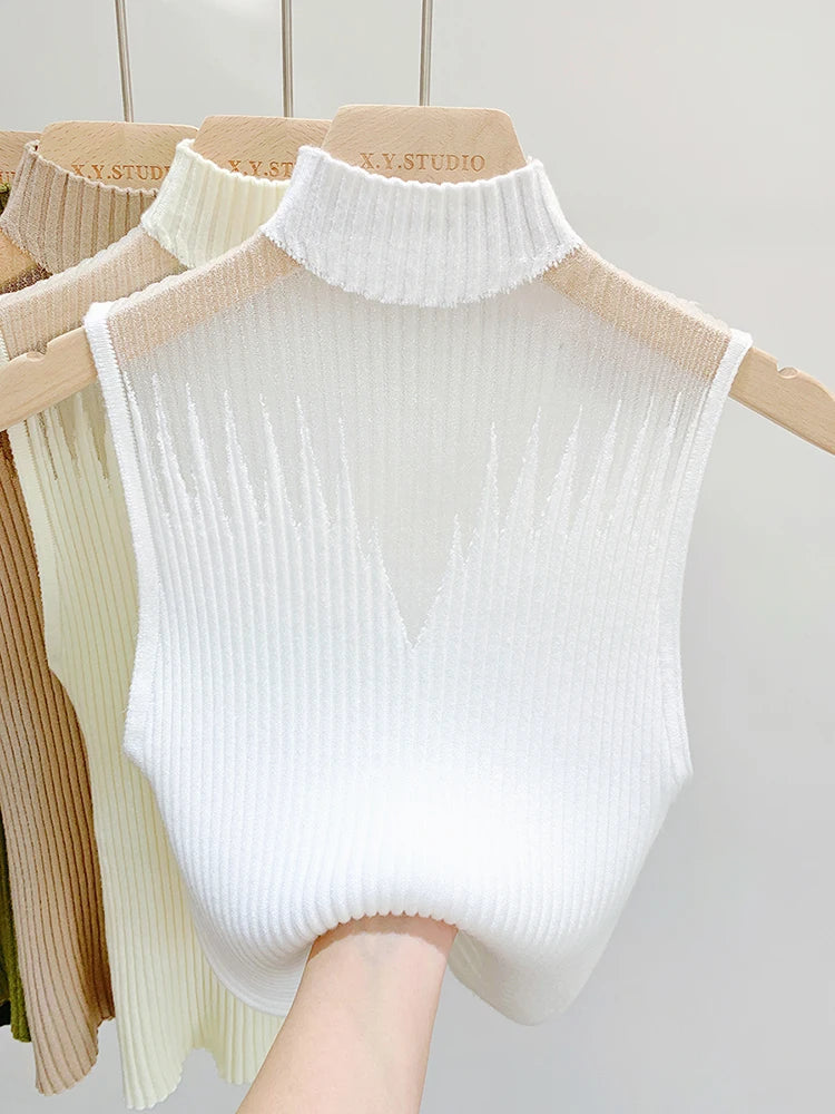 Tank Top Half Neck Vest Female Sleeveless Sweater