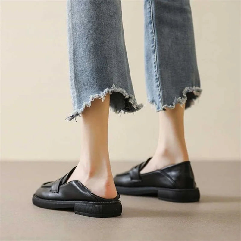 2026 New Women's Black Platform Loafers, Comfortable Thick Sole Casual Shoes, Classic Slip On Leather Loafers for Women